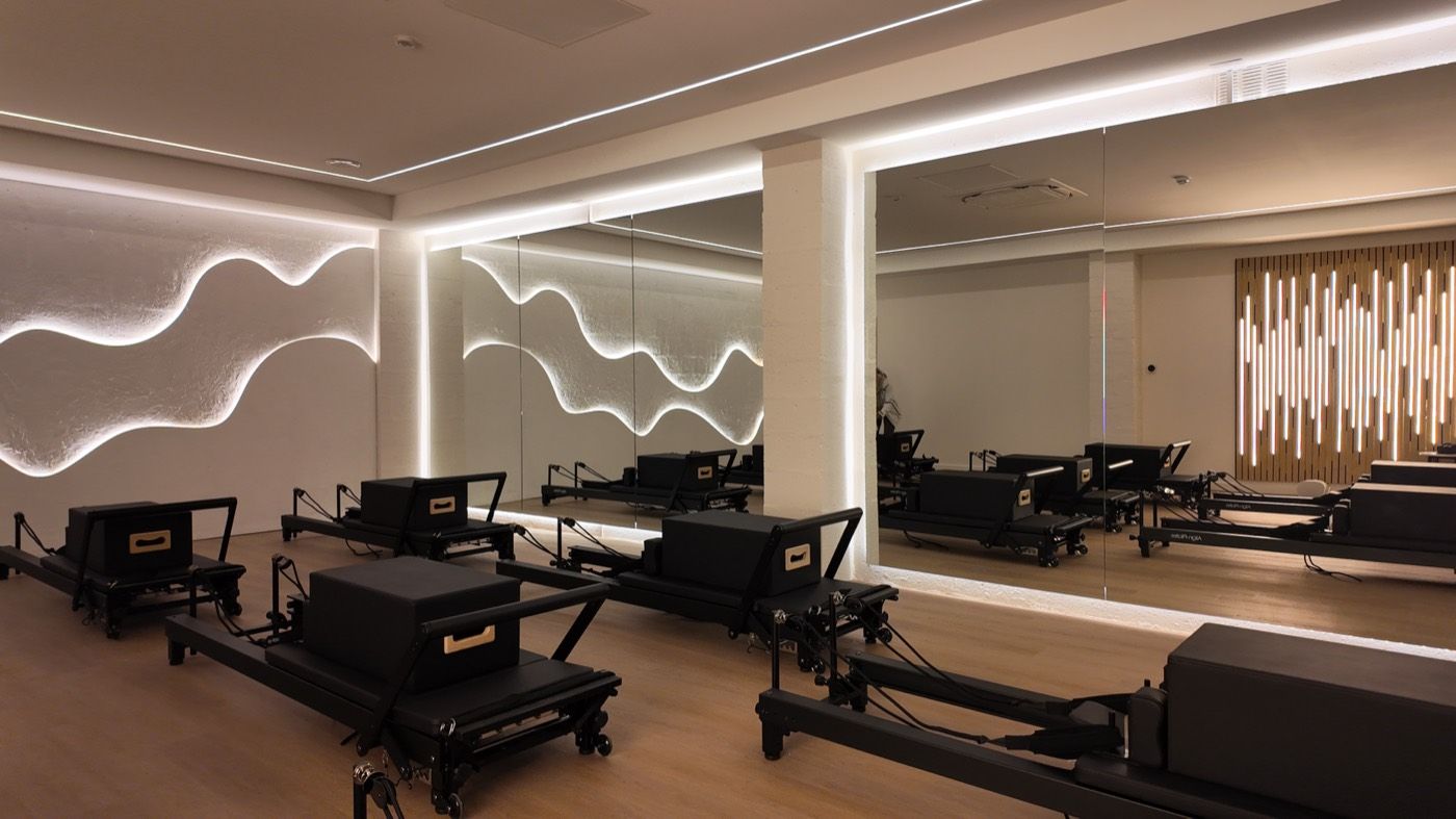 Reformer beds in the Power Pilates studio at Padel Power Northampton